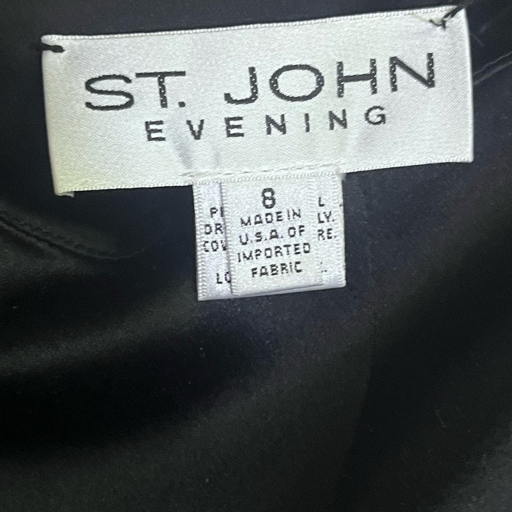 St. John Evening Silk Satin Black Skirt With Pleated Flounce Hemline size 8 - Picture 5 of 8